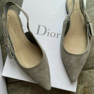Christian Dior Grey J’Adior Slingback Flats 36.5